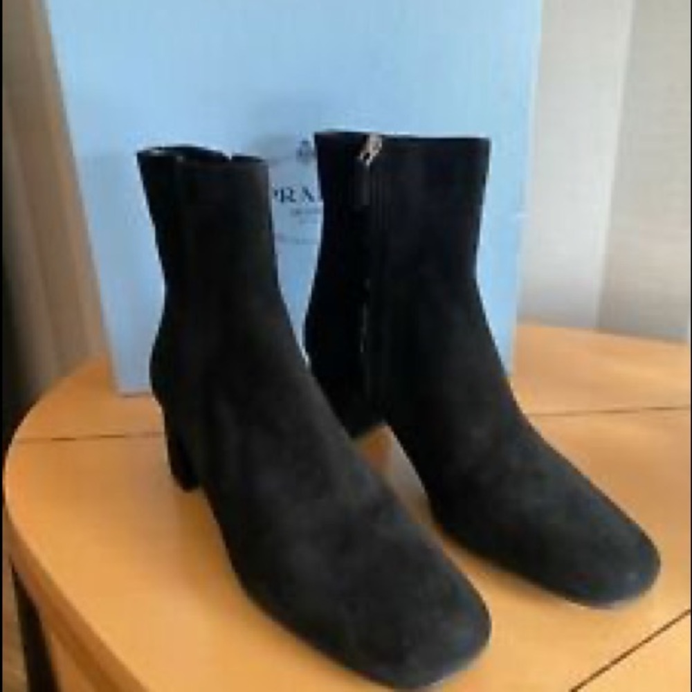 PRADA Booties Black Suede Brand New size 35 but fits a 36